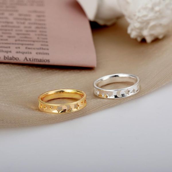 cluster rings hollow star and moon ring stainless steel cute aesthetic for women finger jewelry accessories fashion korean style gifts, Golden;silver